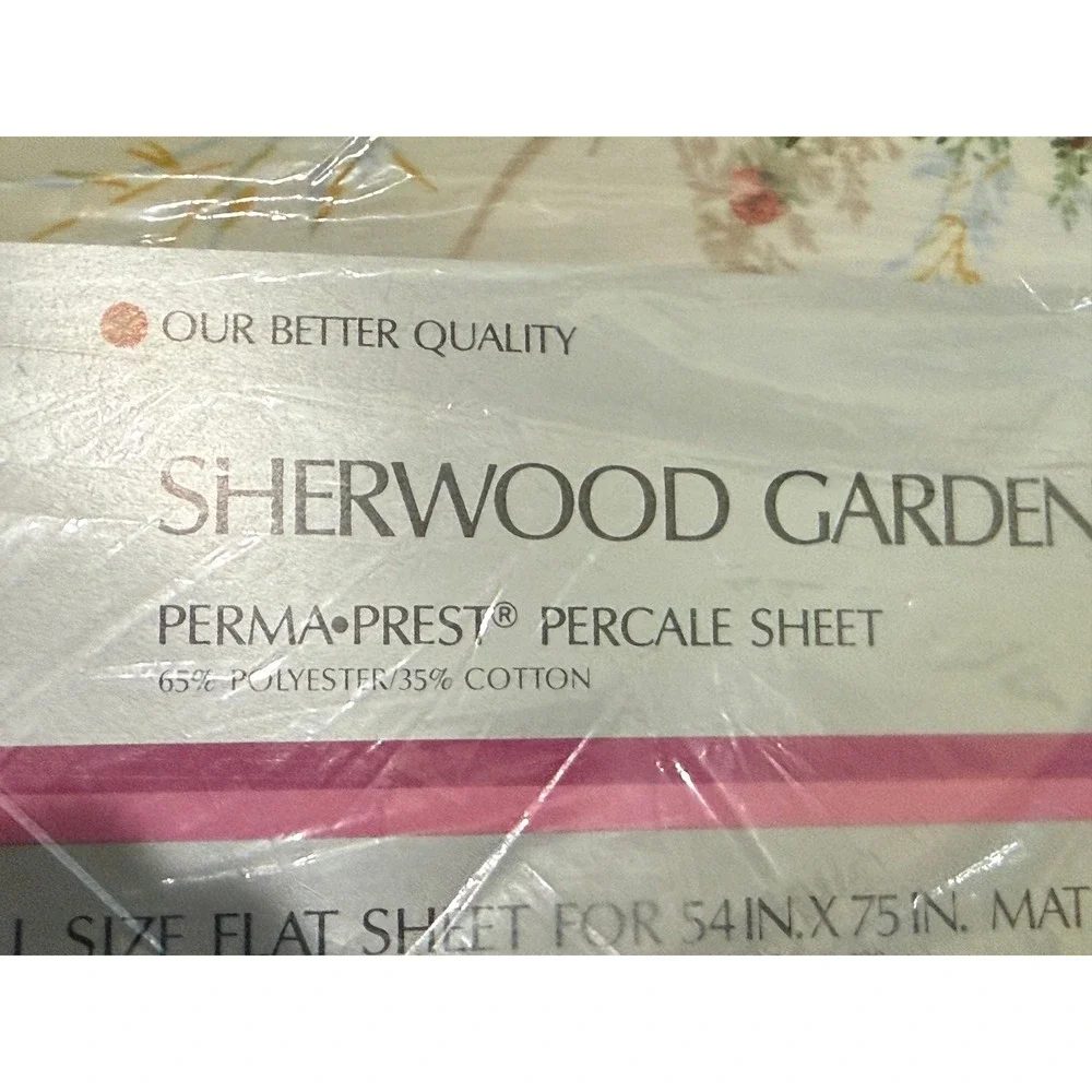 Vintage 70s Garden Full Sheet Set Flat Fitted Percale Floral Perma Prest Cottage